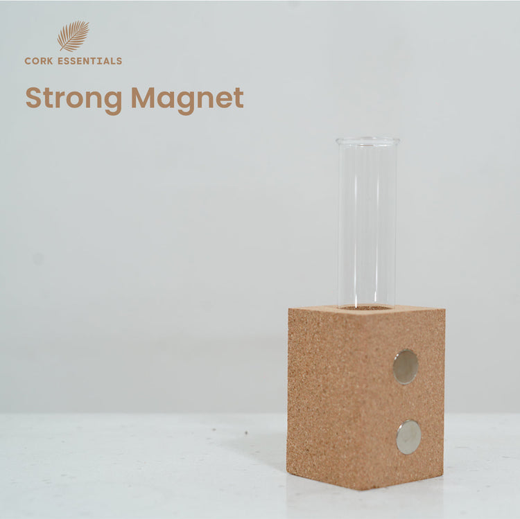 Cork essential product with a clear container on a white background