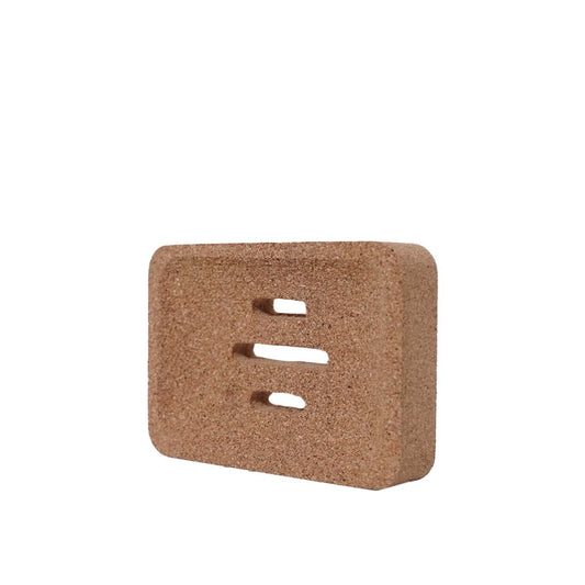 Rectangular cork soap dish on a white background