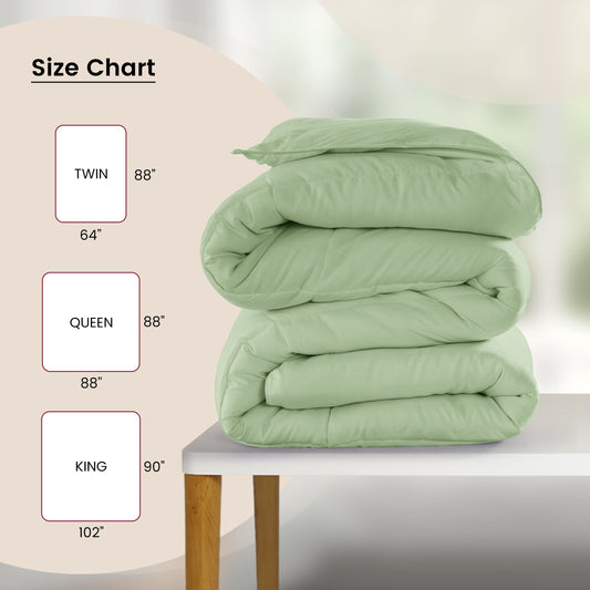 Green comforter on a bed in a modern bedroom setting