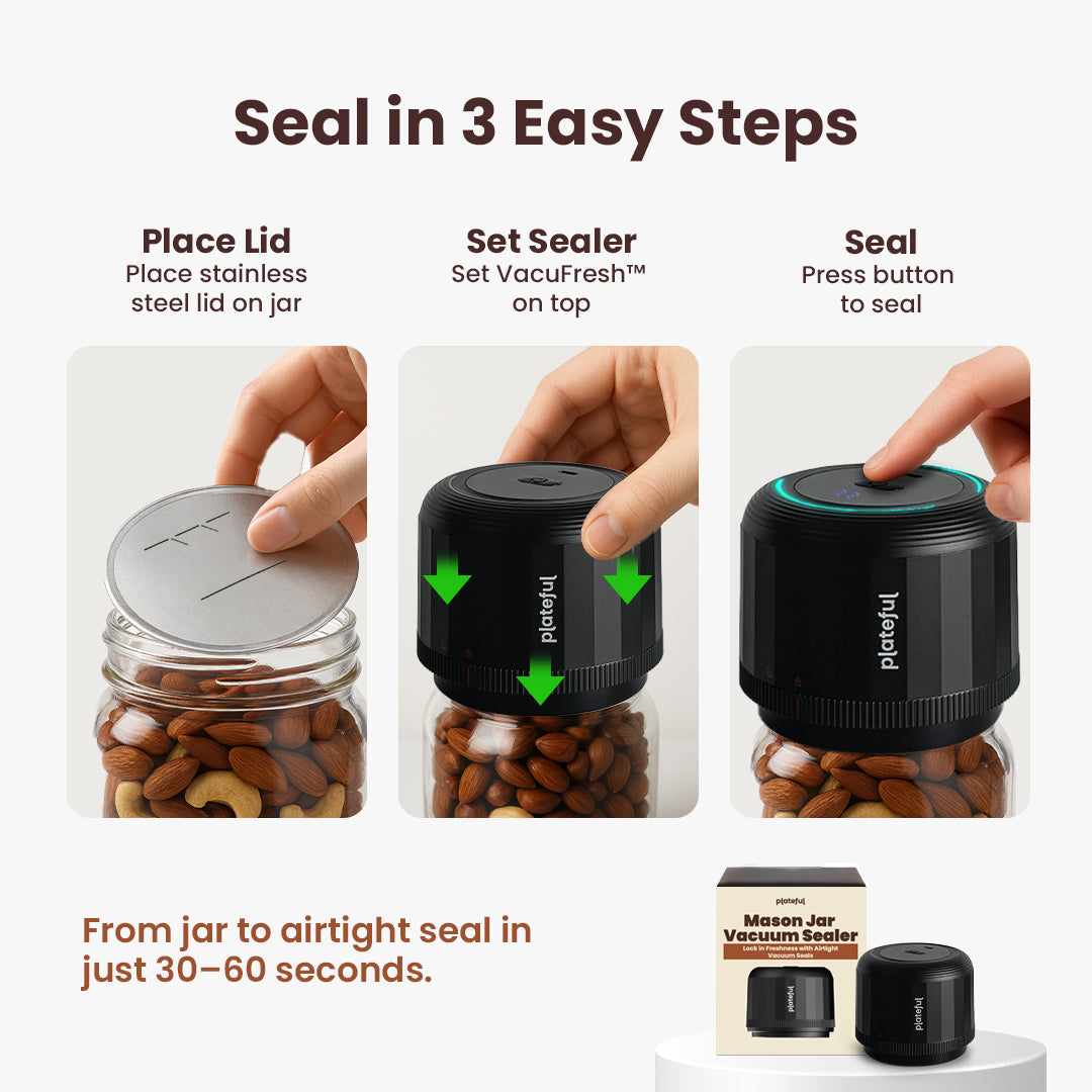 Instructions for using a vacuum sealer on jars with a white background