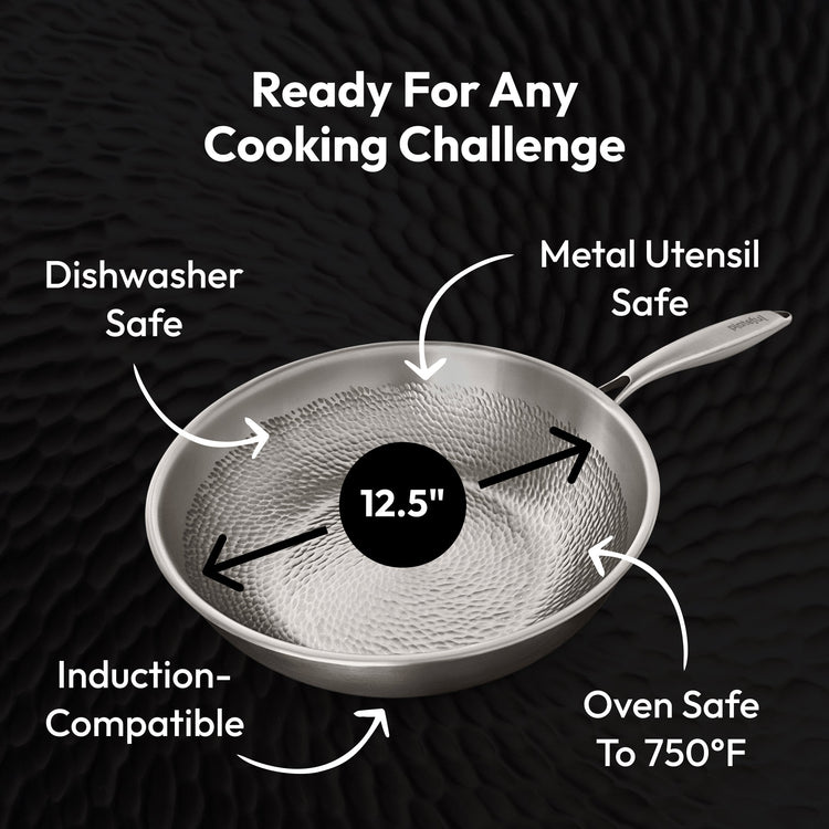 Frying pan with features highlighted on a dark background