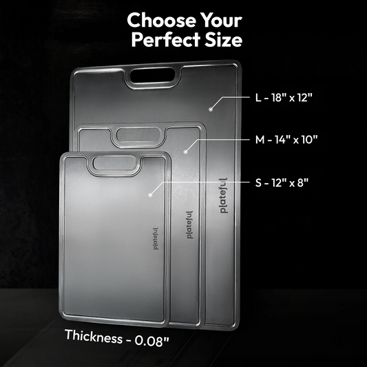 Gray cutting board with a handle on a white background