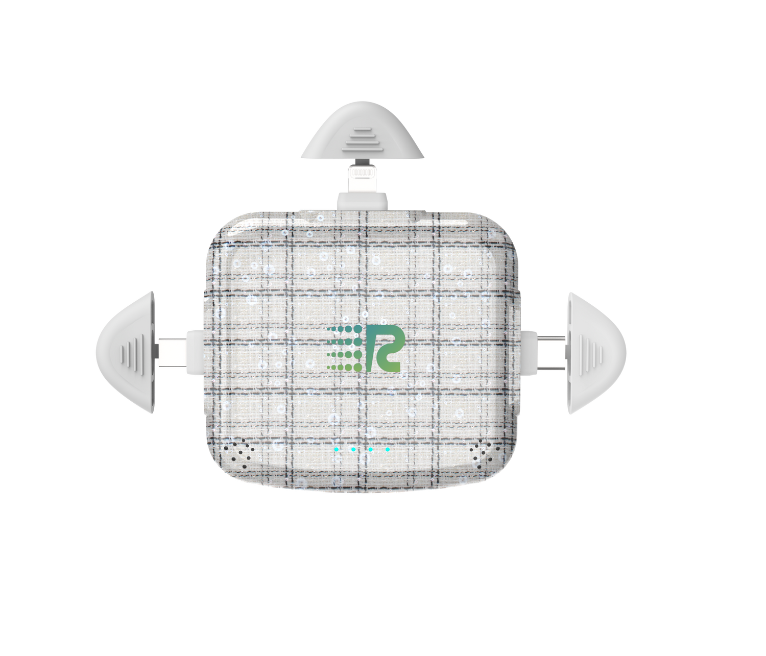 White electronic device with a grid pattern on a white background
