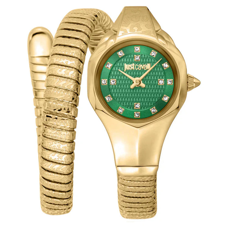 Just Cavalli Women’s Gold Stainless Steel Snake Watch with Green dial - Gold