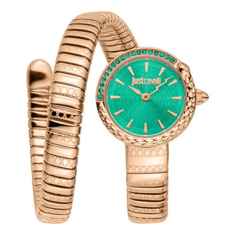 Just Cavalli Women’s Rose Gold Stainless Steel Snake Watch with Green dial - Rose Gold