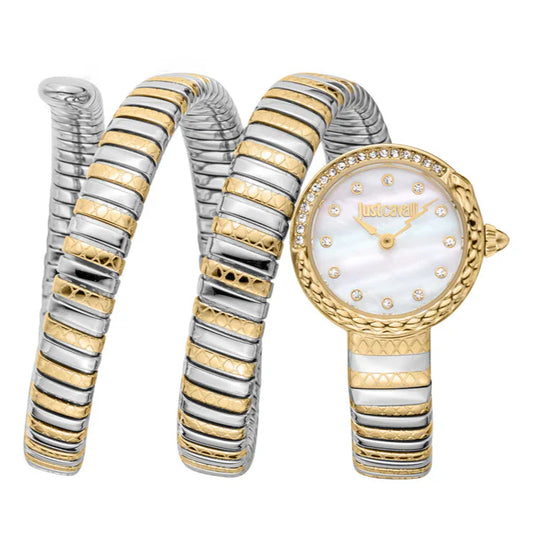 Just Cavalli Women’s Gold Stainless Steel Snake Watch with White dial - two tone Gold/SS