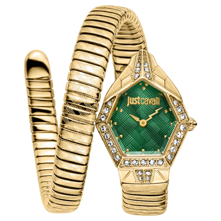 Just Cavalli Women’s Gold Stainless Steel Snake Watch with Green dial - Gold