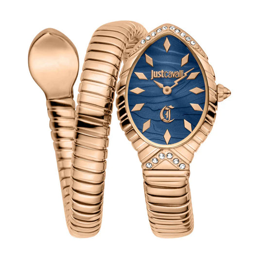 Just Cavalli Women’s Rose Gold Stainless Steel Snake Watch with Blue dial - Rose Gold