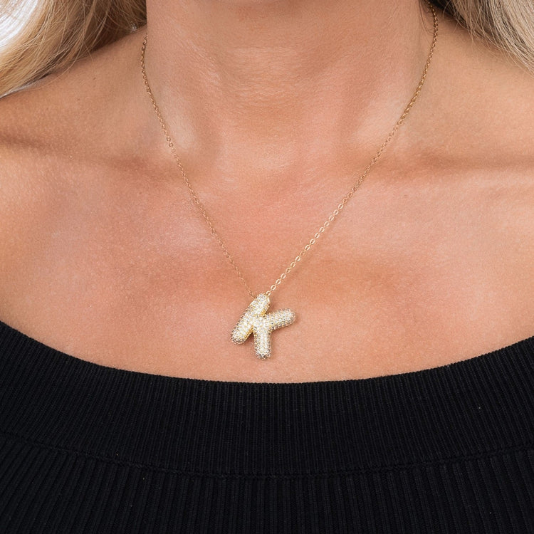 Large CZ Bubble Initial Necklace, Gold
