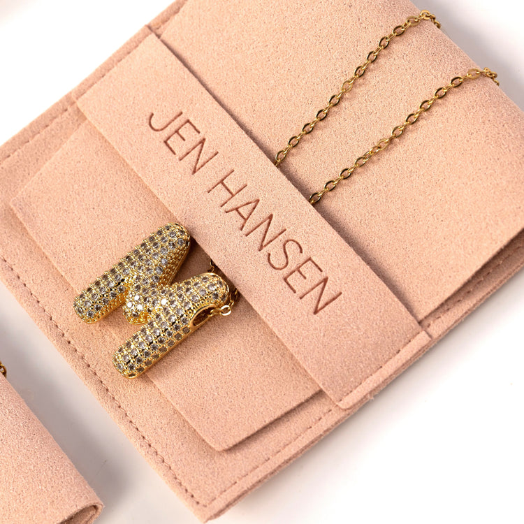 Large CZ Bubble Initial Necklace, Gold