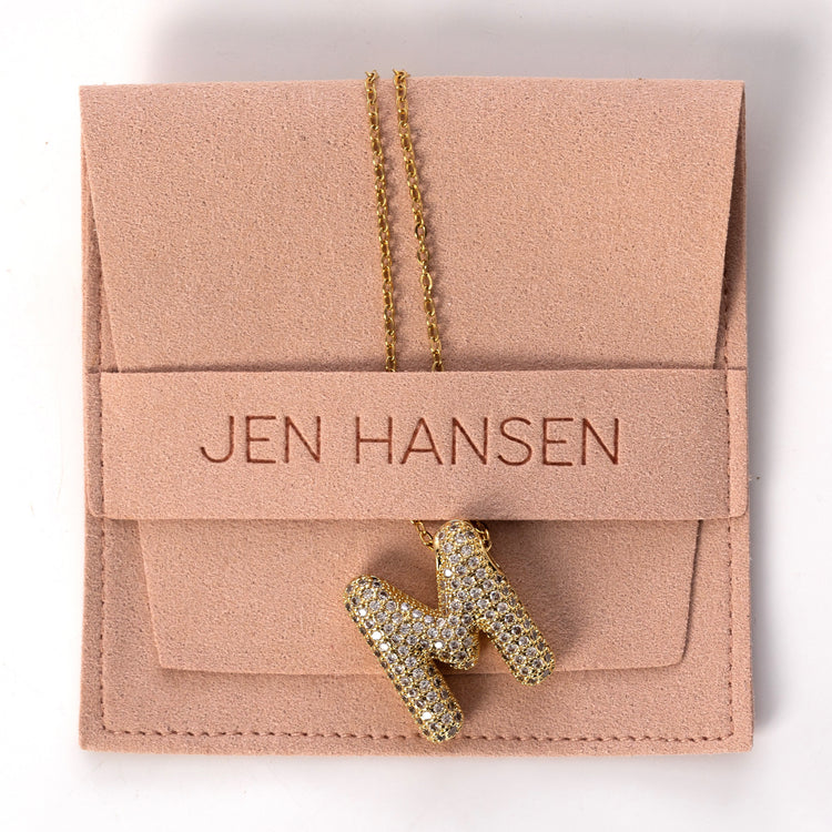 Large CZ Bubble Initial Necklace, Gold