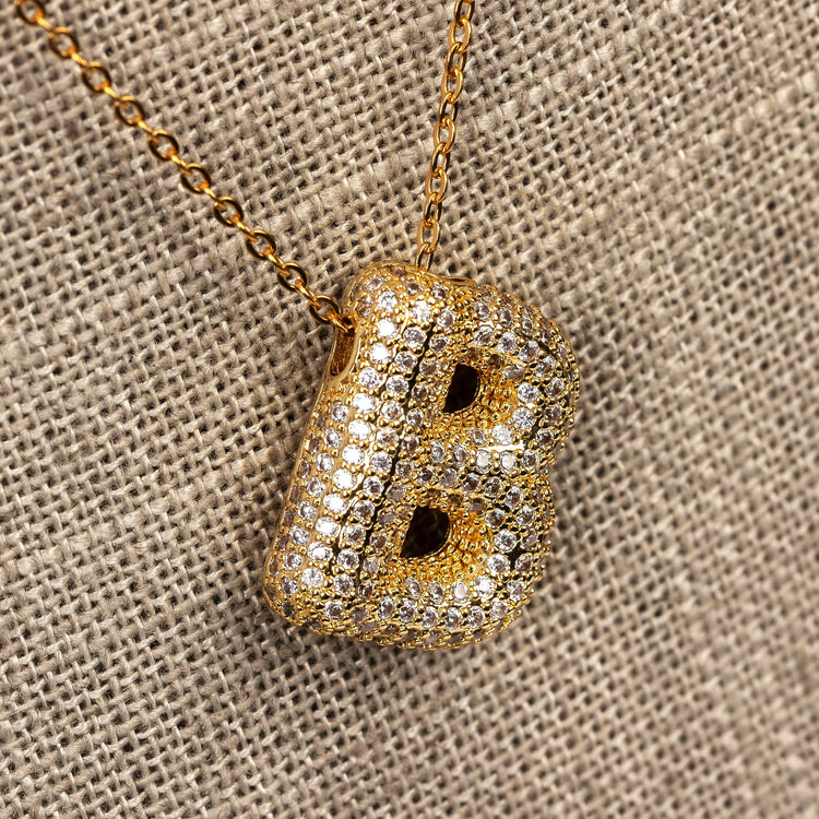 Large CZ Bubble Initial Necklace, Gold