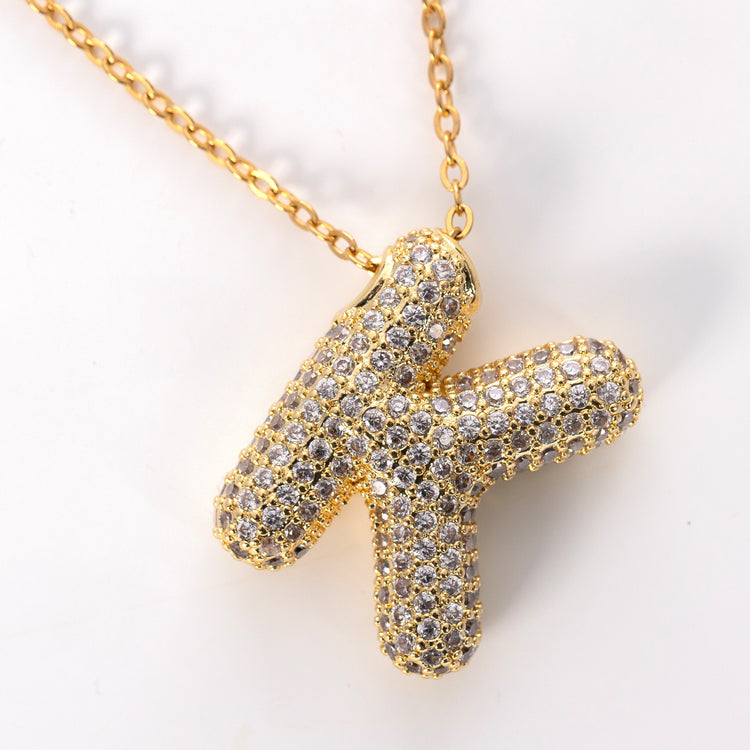 Large CZ Bubble Initial Necklace, Gold