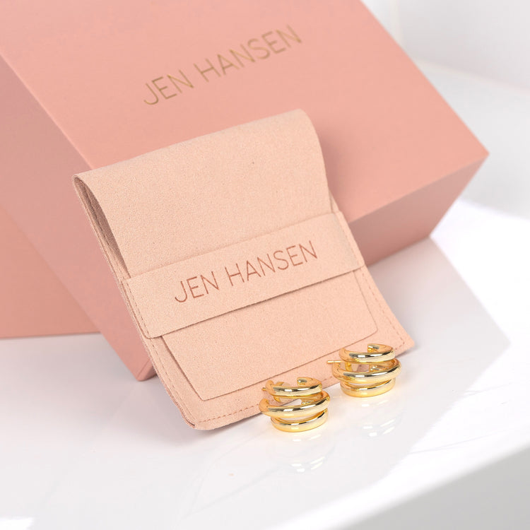 Triple Hollow Hoop Earring, Gold