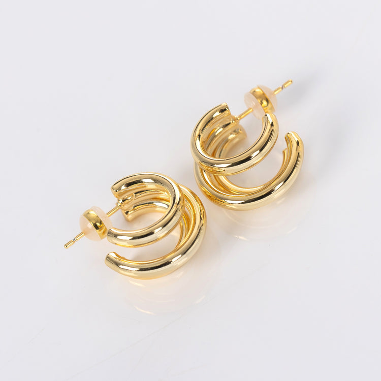 Triple Hollow Hoop Earring, Gold