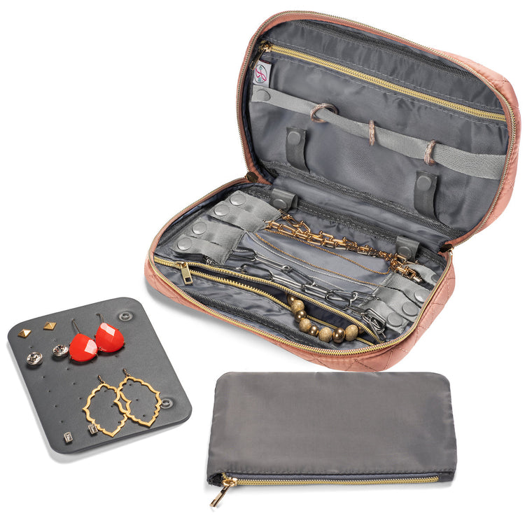 Jewelry organizer with jewelry displayed on a white background