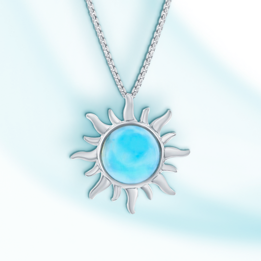 Sterling Silver Larimar Sun Necklace