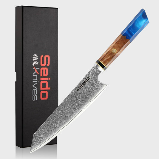 Kiritsuke Damascus Japanese Chef Knife - Sappphire Blue