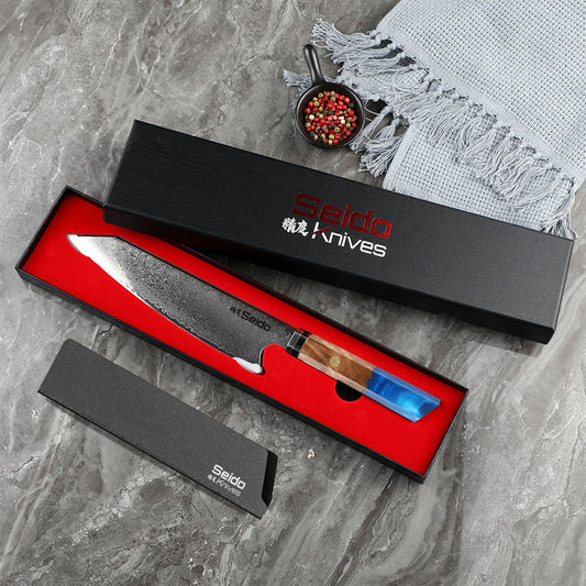 Kiritsuke Damascus Japanese Chef Knife - Sappphire Blue