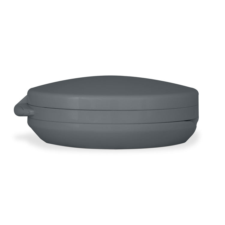 Gray ceramic bowl with lid on a white background