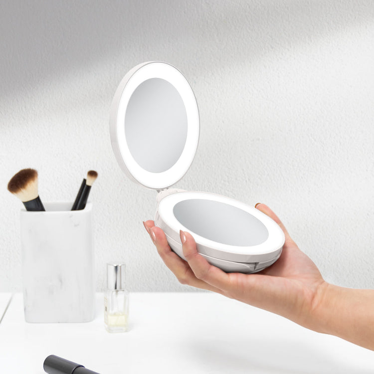 Lighted Travel Mirror with Magnification & Folding-to-Compact - Taupe - Single Pack