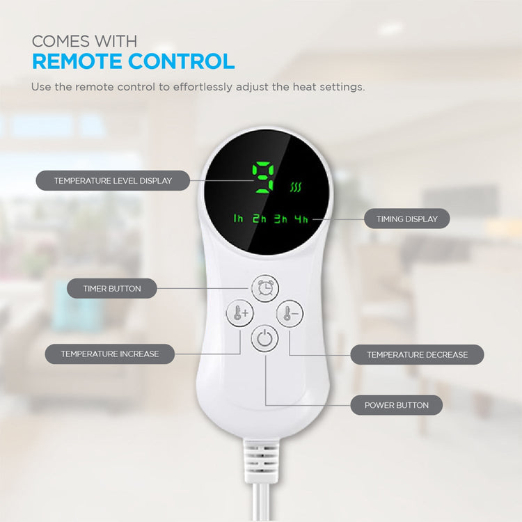 White electronic device with digital display and control buttons on a blurred background