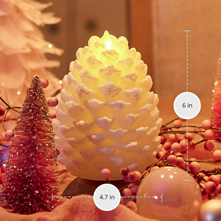 Luminara 4.7" x 6" Clear Glitter & Snow Unscented Moving Flame Pinecone Votive