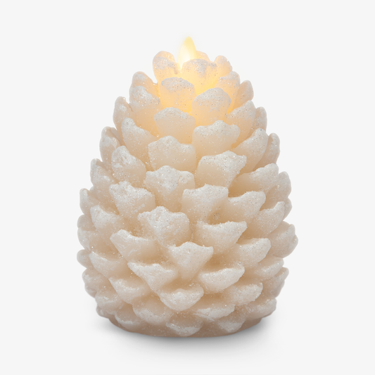 Luminara 4.7" x 6" Clear Glitter & Snow Unscented Moving Flame Pinecone Votive