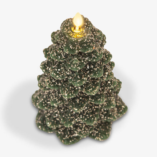 Luminara 3" x 8.5" Indoor Moving Flame Rainforest Glitter Christmas Tree Pillar Candle