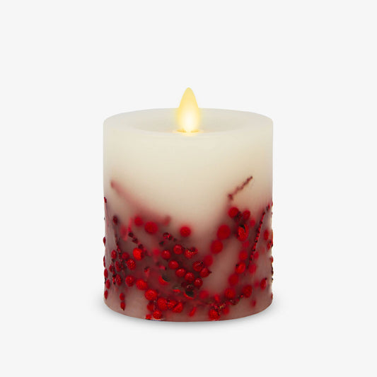 Luminara 3.5" x 4.5"  recessed Embedded Rowan Berries Unscented Moving Flame  pillar