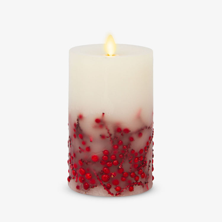 Luminara 3.5" x 6.5"  recessed Embedded Rowan Berries Unscented Moving Flame  pillar