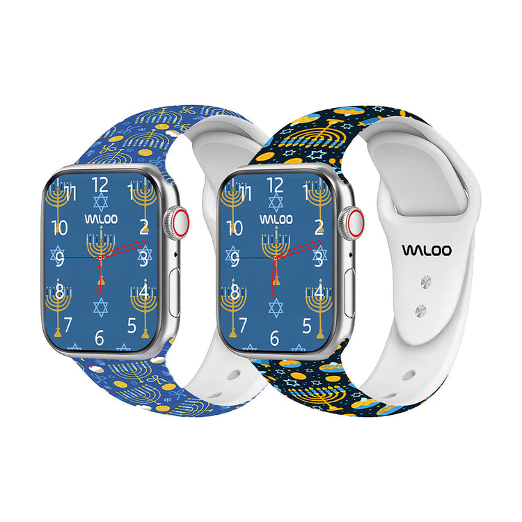 Hanukkah Themed Silicone Sport Band For Apple Watch  (2 Pack)