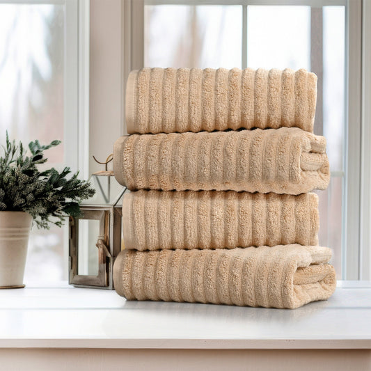 4 Pack Ribbed 100% Egyptian Cotton Bath Towel Set - Linen