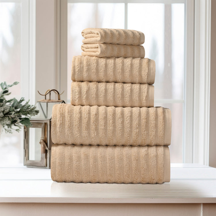 6 Piece Ribbed 100% Egyptian Cotton Towel Set - Linen