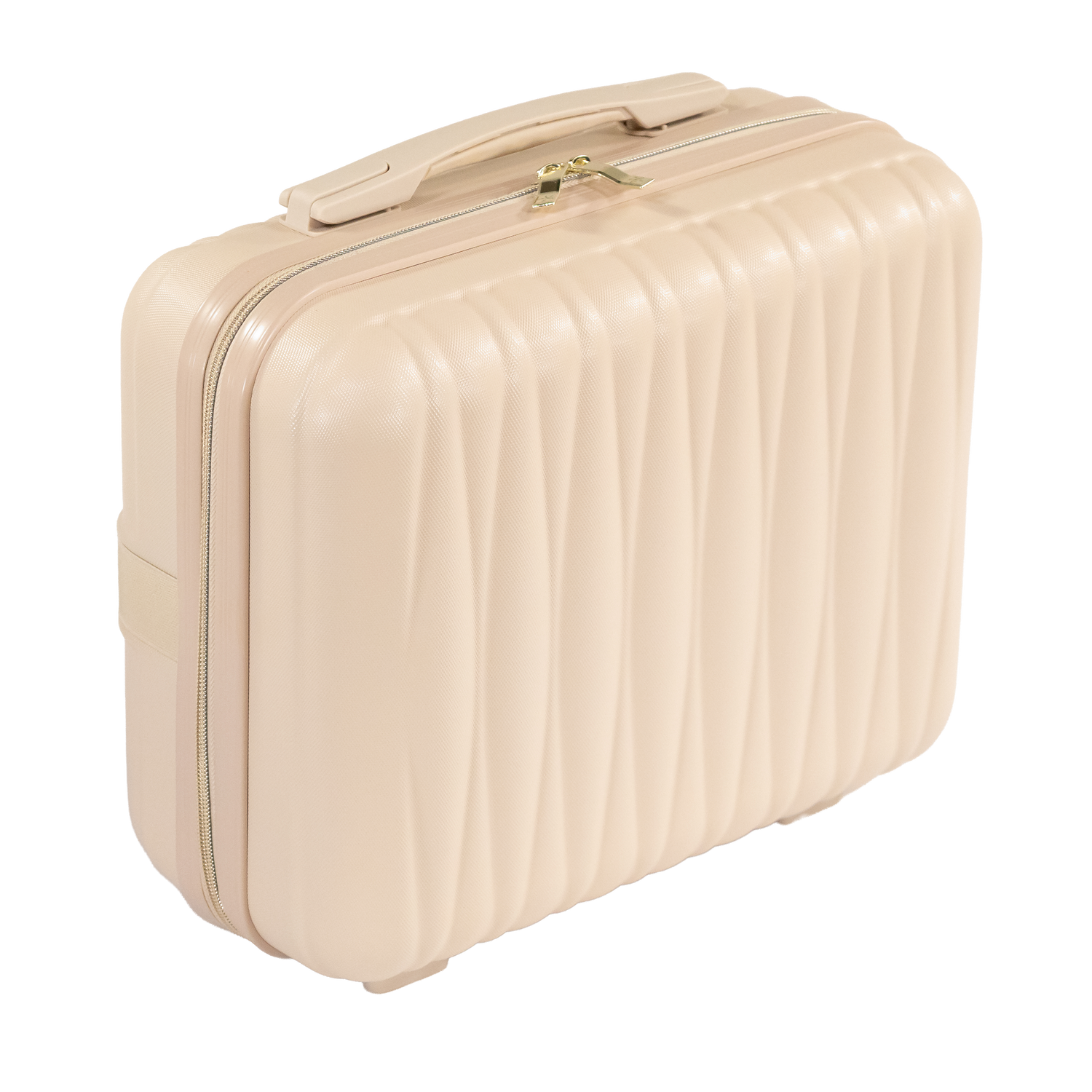 Beige suitcase on a white background
