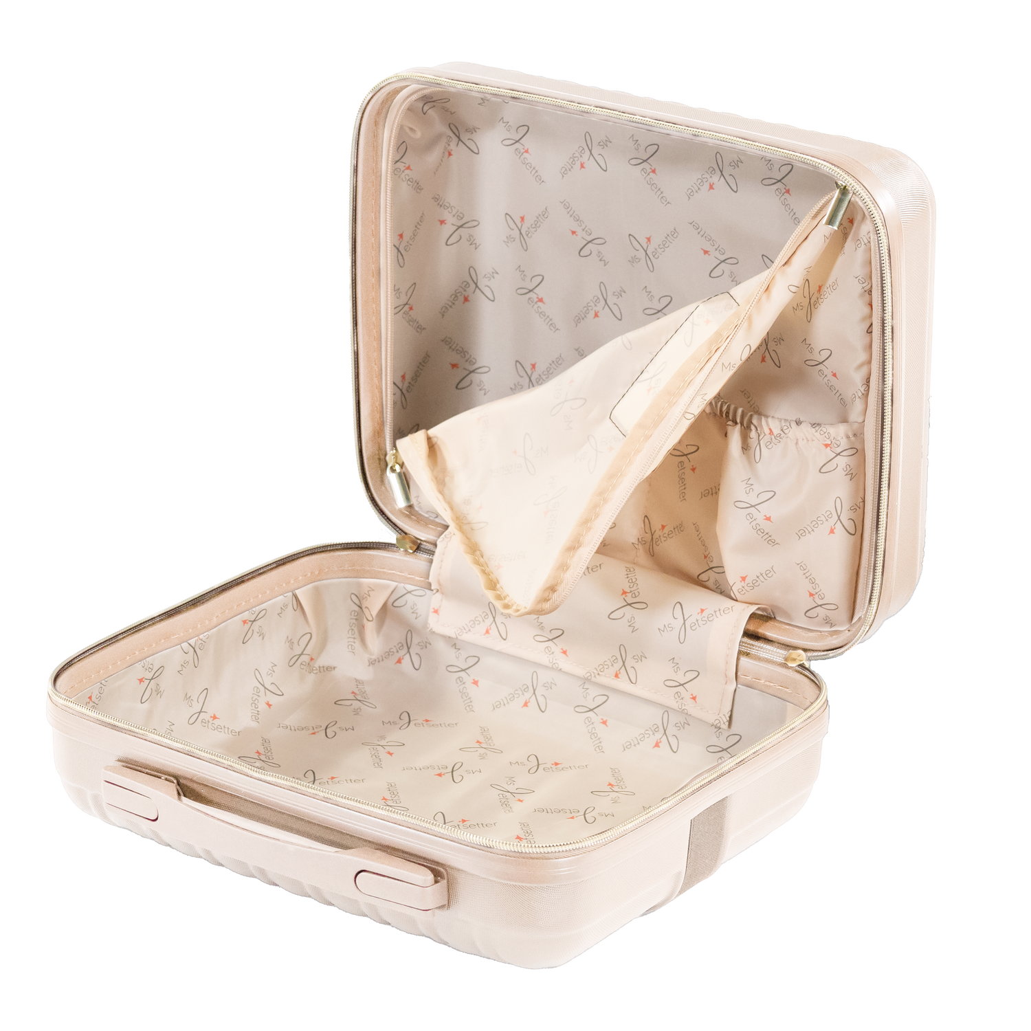 Small suitcase with floral pattern on a white background