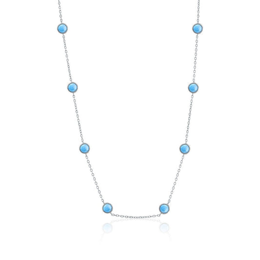 Sterling Silver, Round Station Larimar Necklace