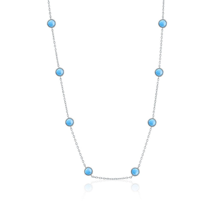 Sterling Silver, Round Station Larimar Necklace