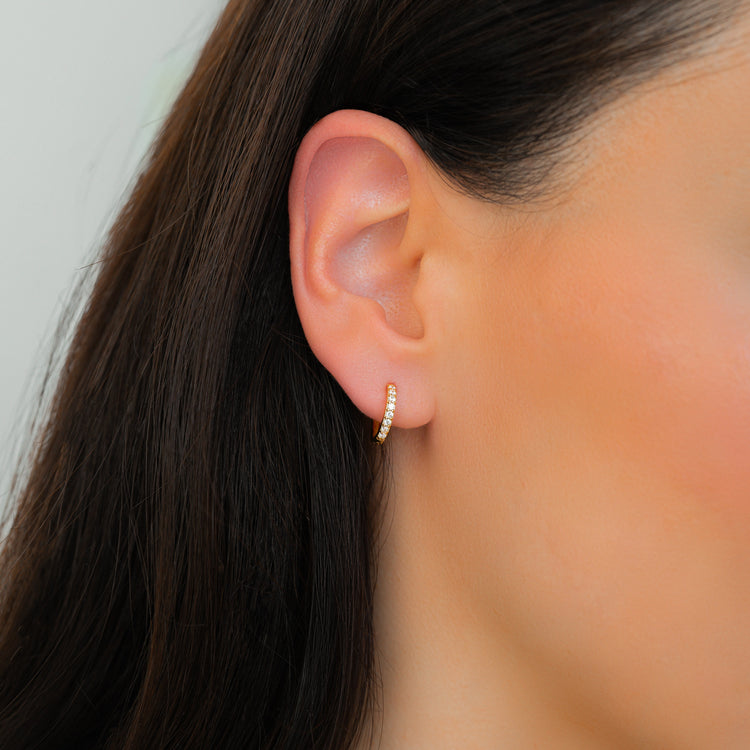 Pave Huggie Hoop Earrings - Gold