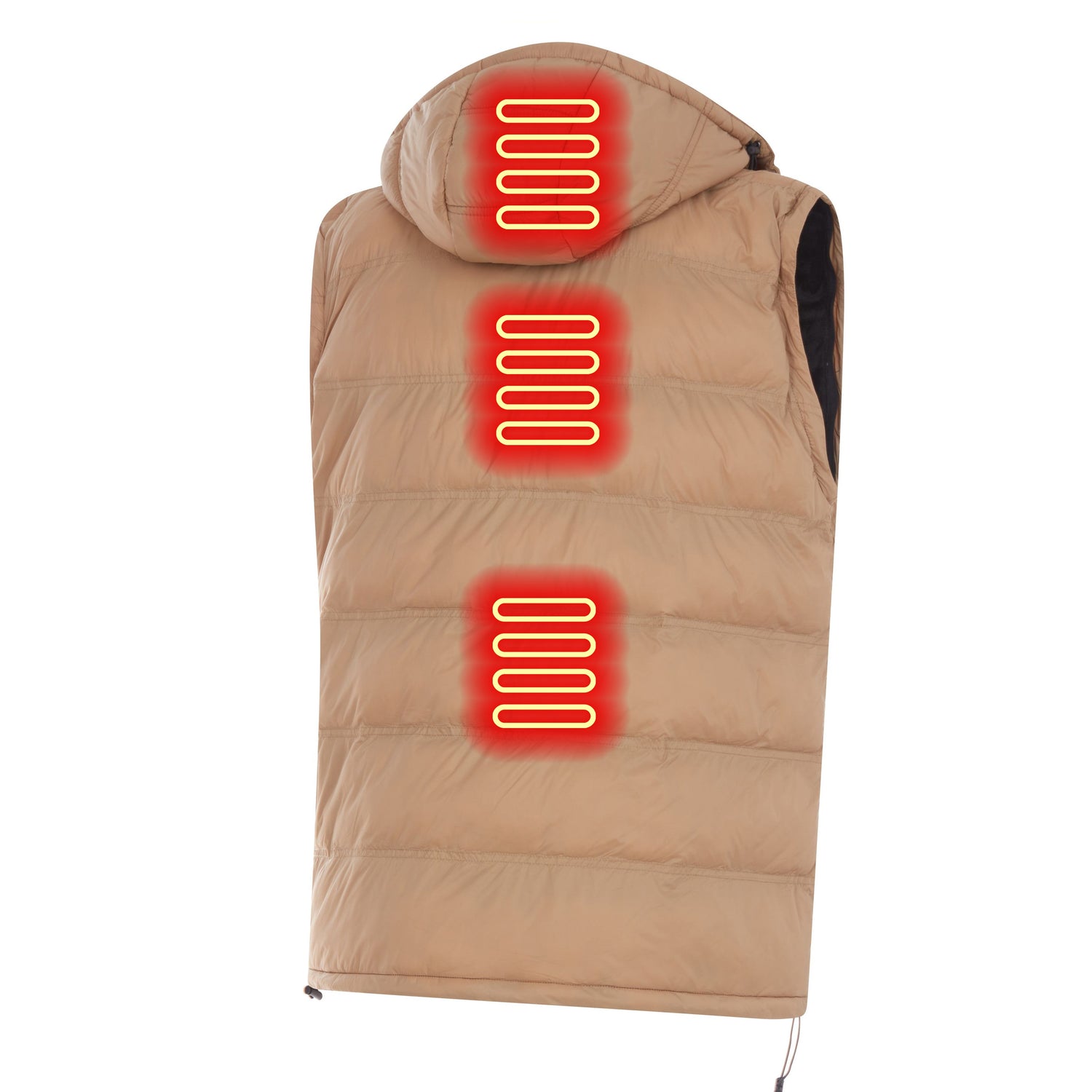 Beige heated vest with glowing red heating elements on a white background