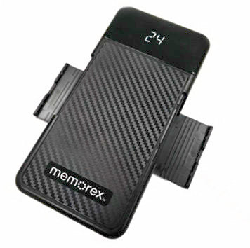 Memorex portable device with digital display on a white background