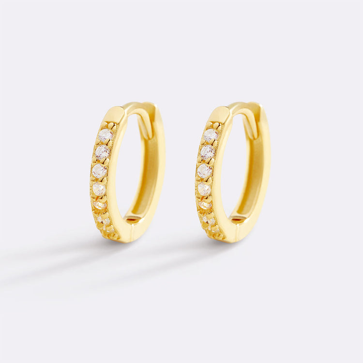 Pave Huggie Hoop Earrings - Gold