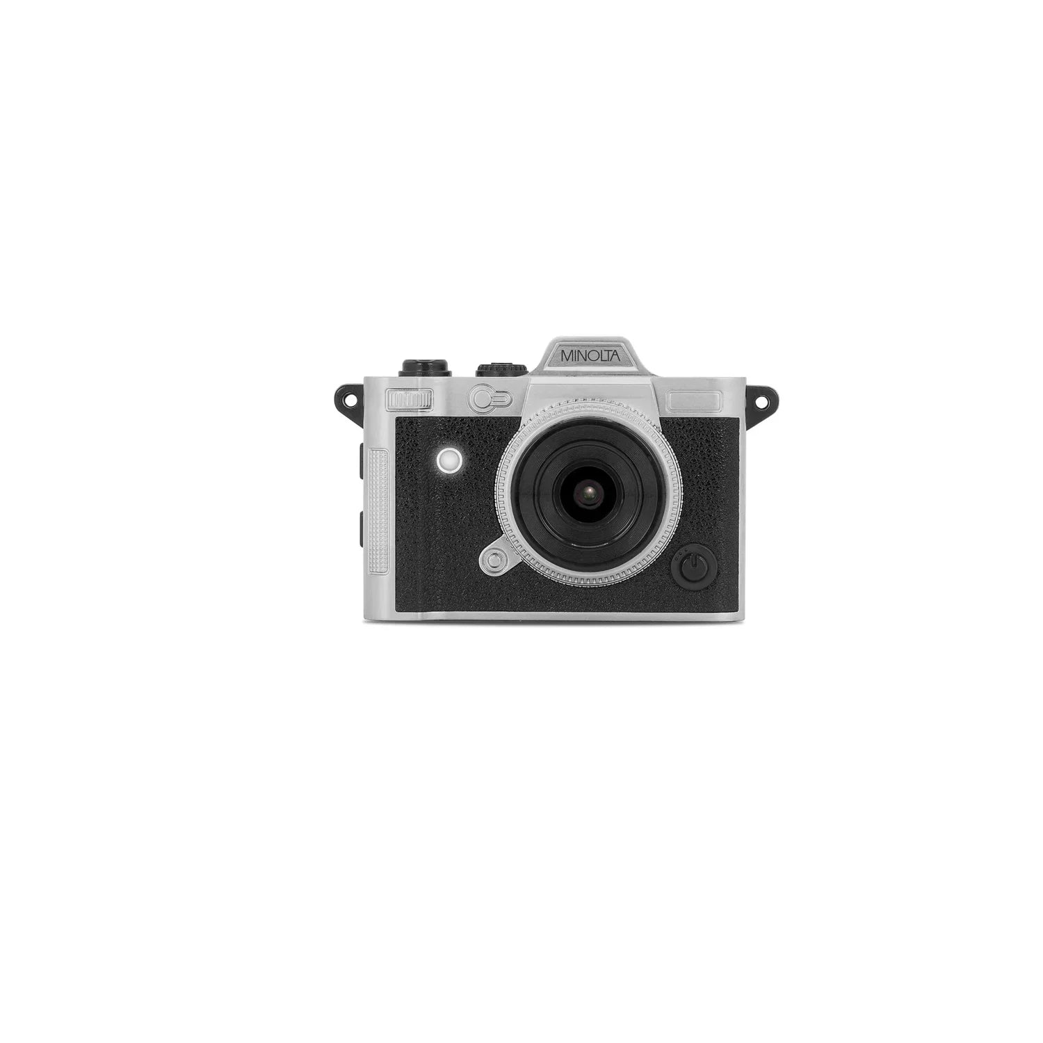 A Micronews film camera in silver and black, shown from the front against a plain white background.