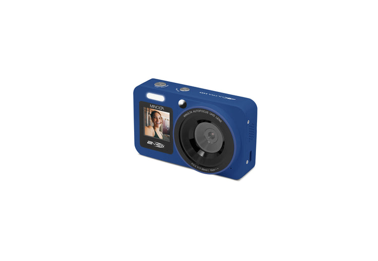 Blue digital camera on a white background