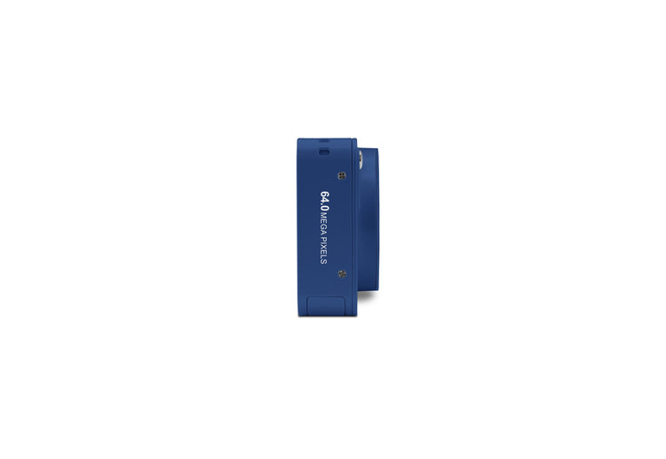 Two blue electronic devices on a white background