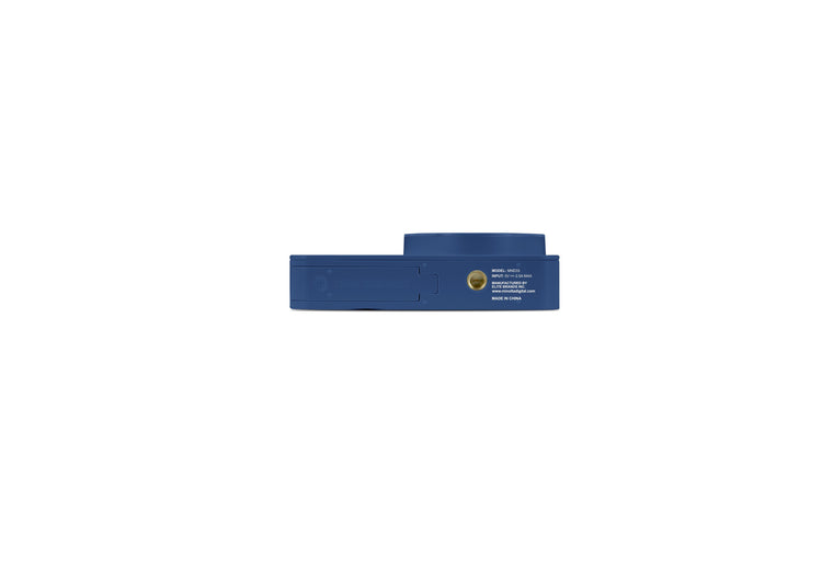 Blue rectangular object with a logo on a white background