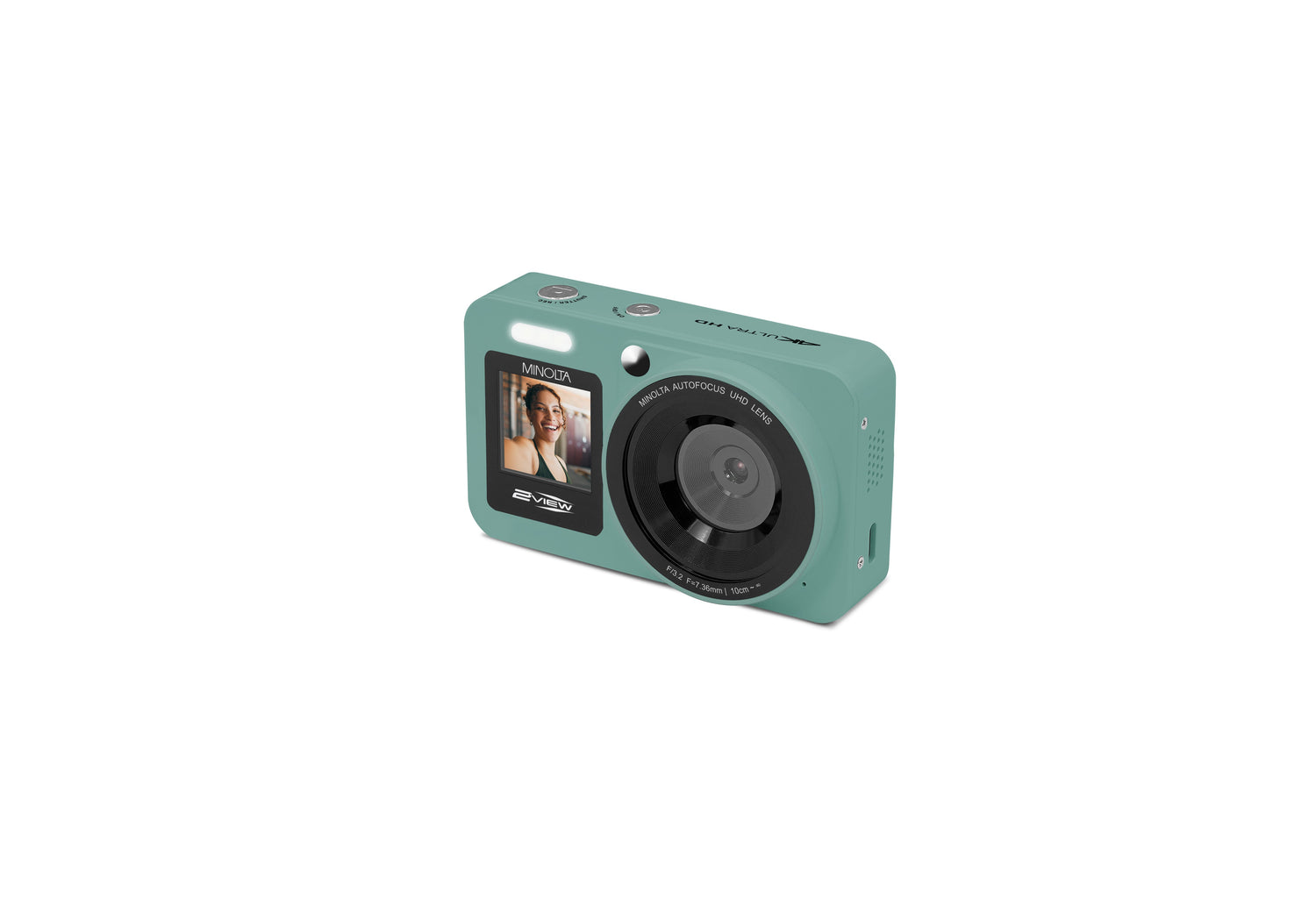 Green digital camera on a white background