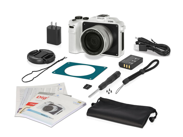 Camera set with accessories on a white background