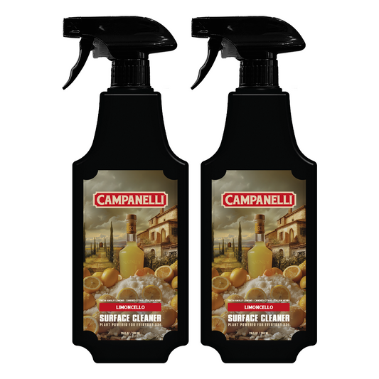 Two bottles of Campanelli surface cleaner on a white background