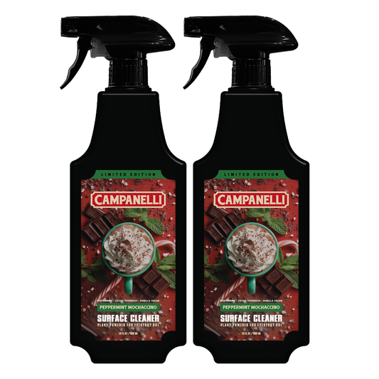 Two bottles of Campanelli surface cleaner on a white background